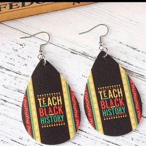 Teach Black History water drop wooden dangle earrings; new in package